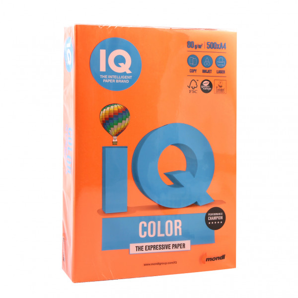 Бумага цветная А4 80г/м 500л IQ Color 00-00012479/65149 43 оранжевый