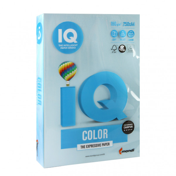 Бумага цветная А4 160г/м 250л IQ Color 00-00000564/65169 70 голубой лед