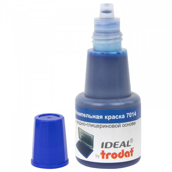 Краска штемпельная TRODAT IDEAL, синяя, 24 мл, на водно-глицериновой основе, 7014, 219402