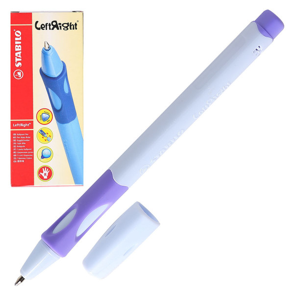 Ручка шар 0,8 трехгран фиол корп резин манжет Stabilo LeftRigh обуч письму д/правшей 6328/6-10-41 син к/к