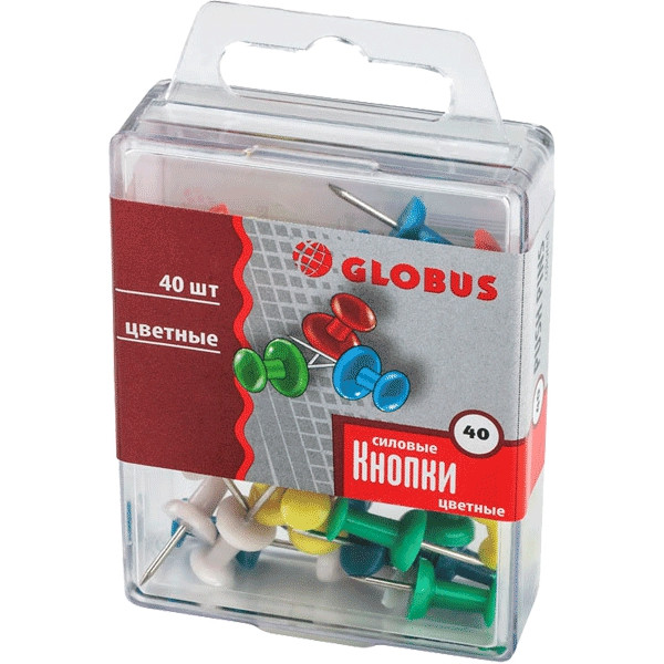 Кнопки силовые 40шт ГЛОБУС КС-40Ц цветные пласт контейнер