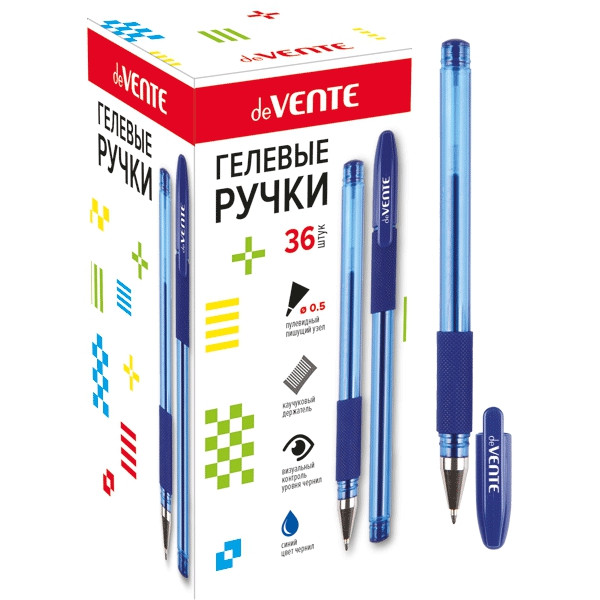 Ручка гелевая "DeVente" 0.5мм синяя, каучуковый держатель