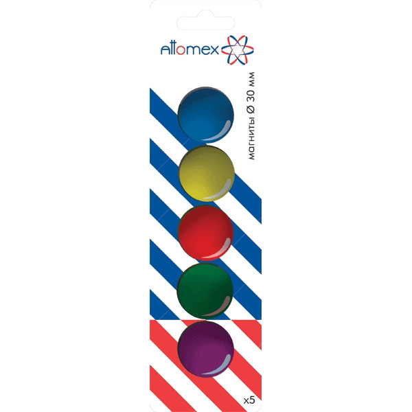 Магнит для доски офисной "Attomex" Ø 30 мм, 5 шт, цвета ассорти.