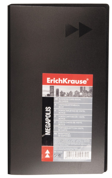 Визитница трехрядная ERICH KRAUSE "Megapolis" на 96 визиток, обл. пласт., черный, 14530