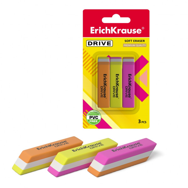 Ластик "ErichKrause Drive" ассорти в блист. 3шт. 1/36 арт. ЕК-34647