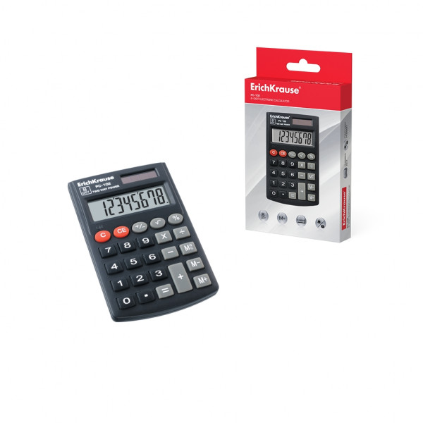 Калькулятор карманный 8 разрядов Erich Krause С-102/40102 двойное питание 98,2*62,2*5мм черный