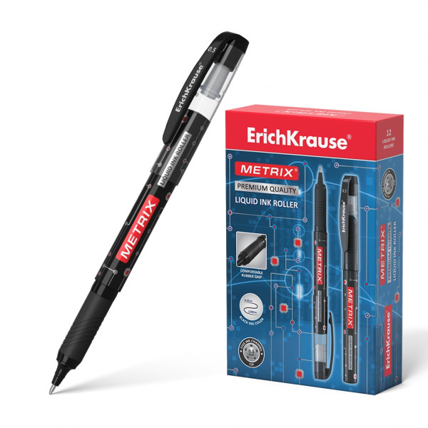 Ручка-роллер 0,6 резиновая манжетка Erich Krause ROLLER Metrix одноразовая 45480 черная