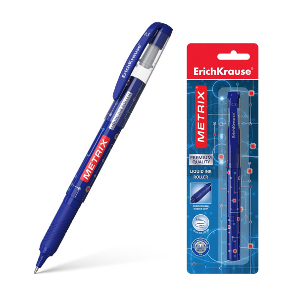 Ручка-роллер 0,5 резиновая манжетка Erich Krause ROLLER Metrix одноразовая 45481 синий