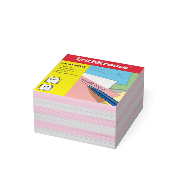 Блок для записей "ErichKrause" 90х90х50 2 цвета белый,розовый 1/24 арт. ЕК-2719