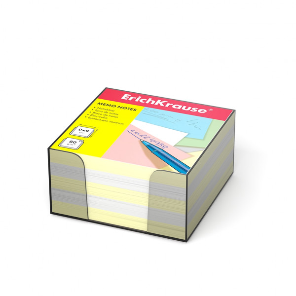 Блок для записей "ErichKrause" 90х90х50 2 цвета белый,желтый в пластик. боксе 1/24 арт. ЕК-2720