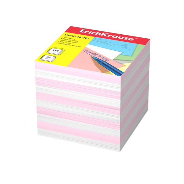 Блок для записей "ErichKrause" 90х90х90 2 цвета белый,розовый 1/12 арт. ЕК-4455