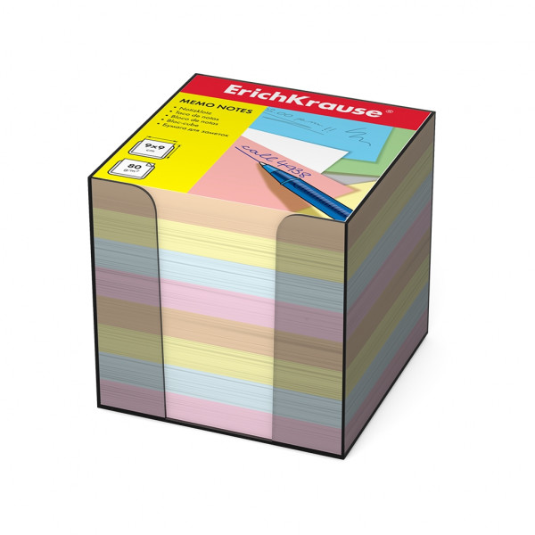 Блок для записей "ErichKrause" 90х90х90 4 цвета в  пластик. боксе 1/24 арт. ЕК-5142