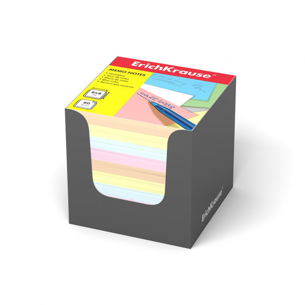 Блок для записей "ErichKrause" 80х80х80 4 цвета в серой карт. подставке 1/24 арт. ЕК-36996