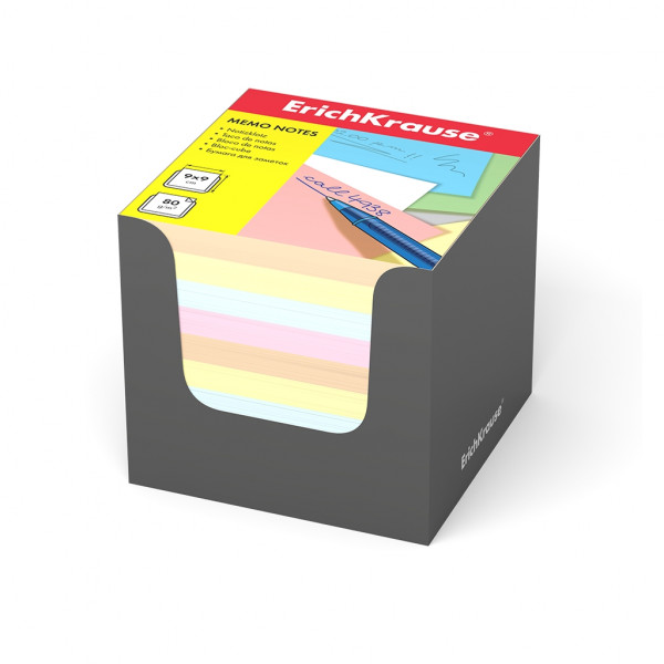 Блок для записей "ErichKrause" 90х90х90 4 цвета, в серой карт. подставке 1/12 арт. ЕК-37012