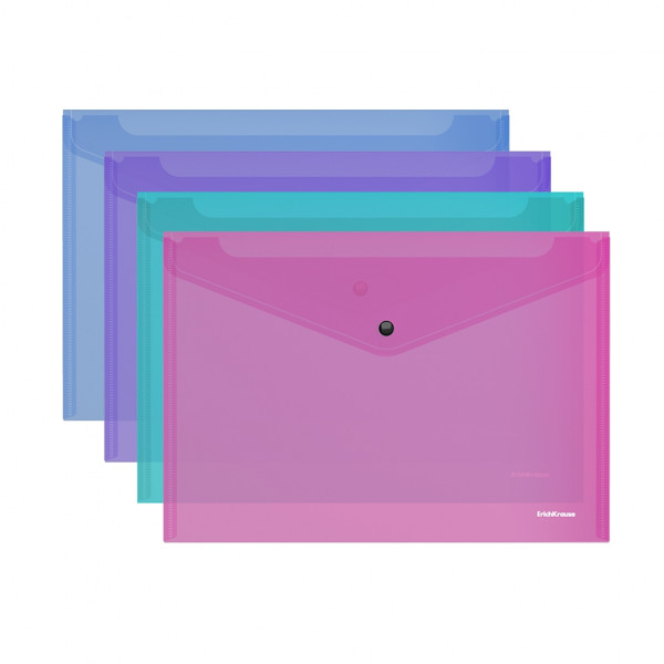 Папка конверт с кнопкой А4 "ErichKrause Glossy Vivid" полупрозрачная, ассорти арт. 47116
