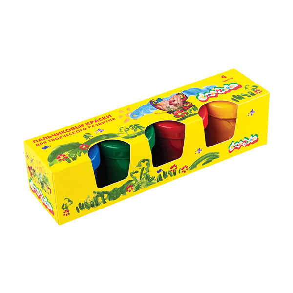 Краски пальчиковые 4 цвета 110мл Каляка-Маляка картонная коробка ПККМ04