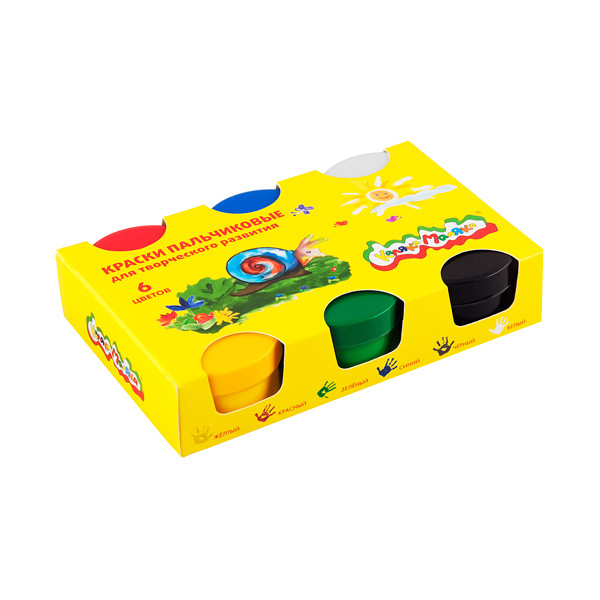Краски пальчиковые 6 цветов 60мл Каляка-Маляка 3+ картонная коробка ПККМ06