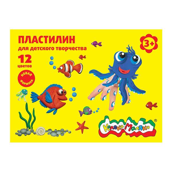 Пластилин 12 цв  Каляка-Маляка мягкий 180 г ассорти со стеком арт. ПКМ12-П
