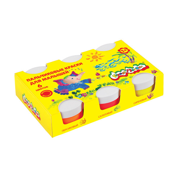 Краски пальчиковые 6 цветов 60мл Каляка-Маляка для малышей 1+ гелевые картонная коробка ПКМКМ06