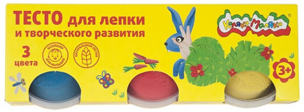 Тесто для лепки 3 цв."Каляка-Маляка" (красный, желтый, синий) по 90 гр в банке. арт. ТЛКМ-03