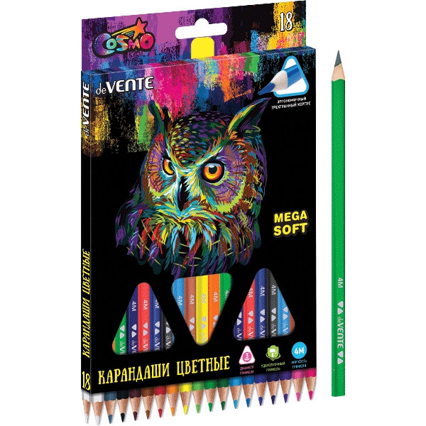 Карандаши18цв. "deVENTE.Trio Mega Soft " 4М, дерево, трехгран.