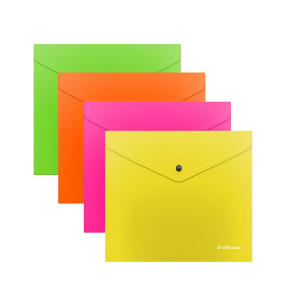 Папка-конверт на кнопке С6 ErichKrause Glossy Neon полупрозрачная